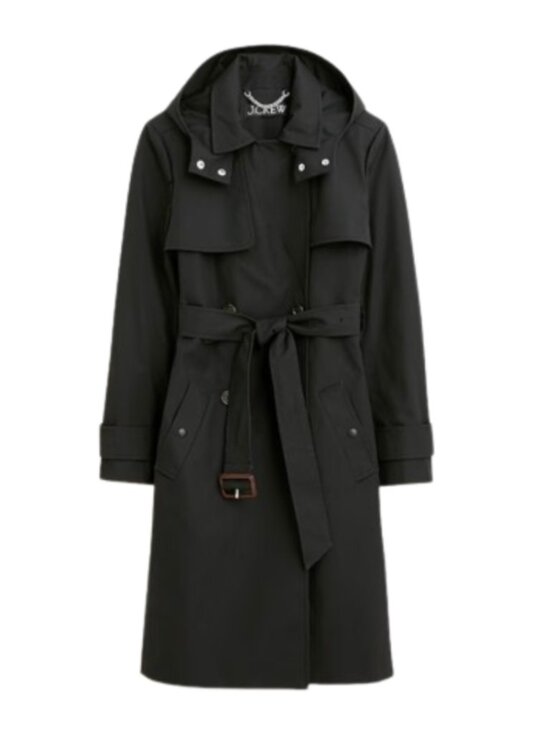 NWT JCREW NEW Icon Trench Coat Womens 4 P Petite Black Hooded Belt Jacket BF458 - Picture 12 of 12
